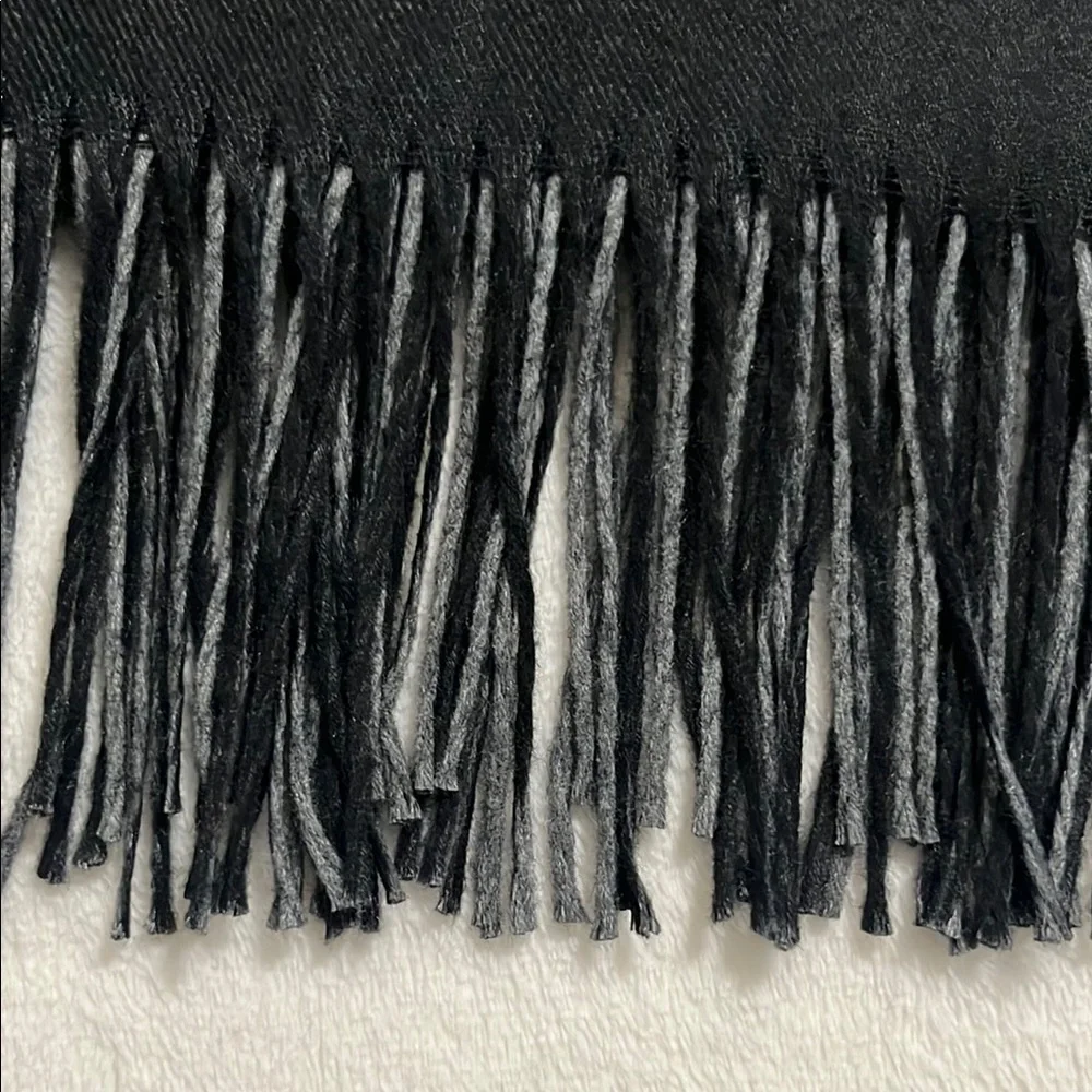 Black Cashmere Wool Blend Scarf with Fringe